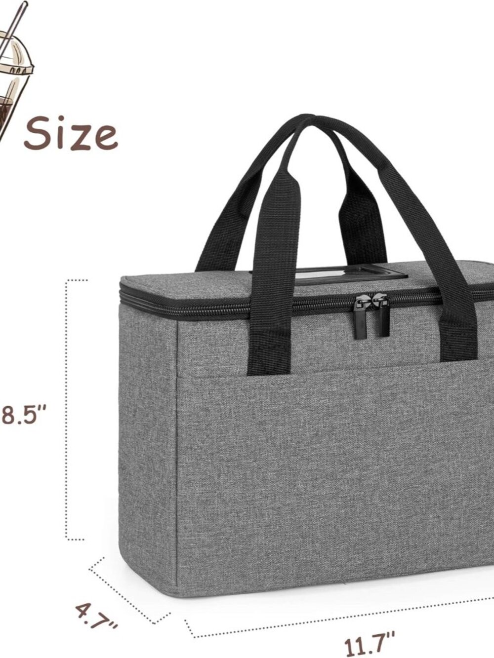 Reusable 3 Cups Drink Carrier for Delivery with Adjustable Dividers, Insulated D - Picture 3 of 8